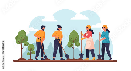 People Planting Trees on Arbor Day in Park Environment