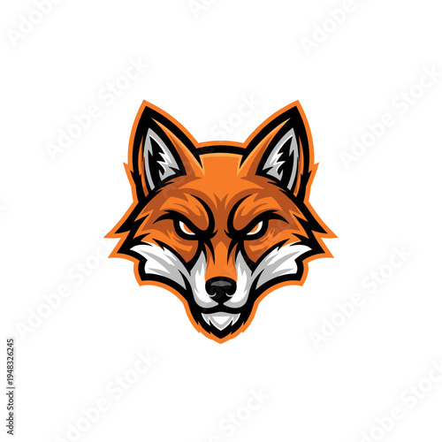 Aggressive stylized fox head mascot logo illustration with orange, black, and white colors, depicting a fierce and determined animal.