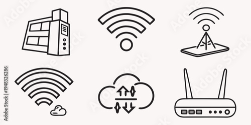 a set of line icons for wireless internet and networking Vector