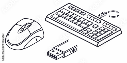 computer mouse keyboard and receiver Vector