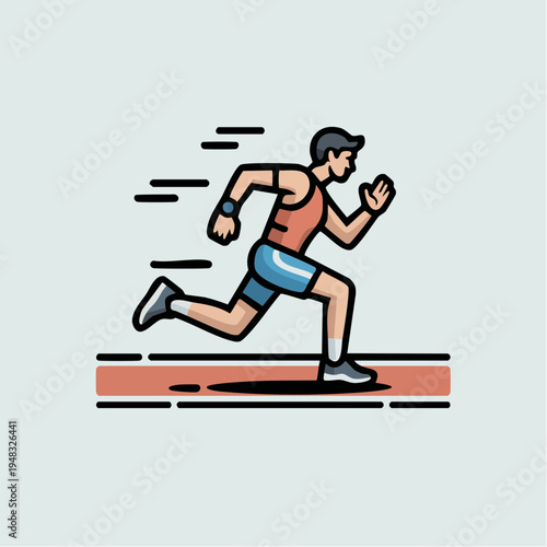 Man running quickly on track with motion lines around him in illustration