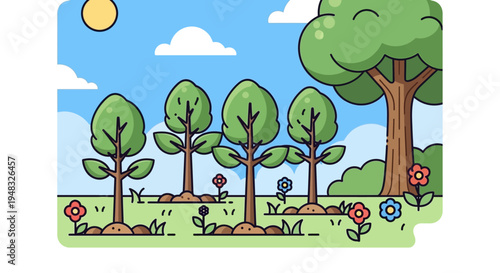 A sunny day under the arbor with trees and colorful flowers