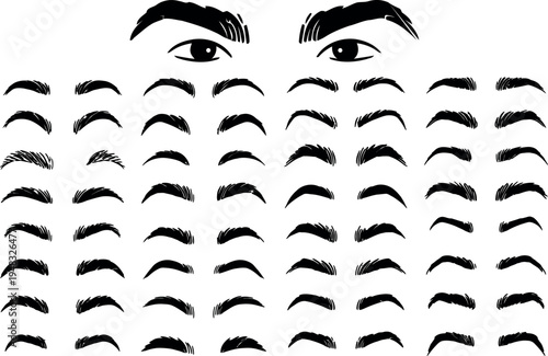 Variety of mustaches and facial hair styles for illustration and design