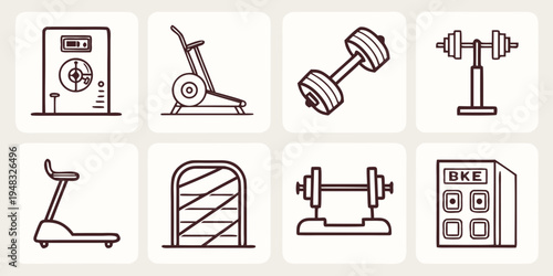 a set of various gym equipment icons Vector