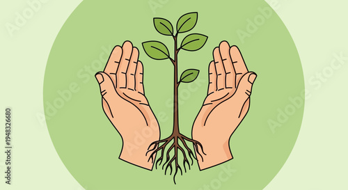 Hands nurture Arbor on a sunny Day with care and love.