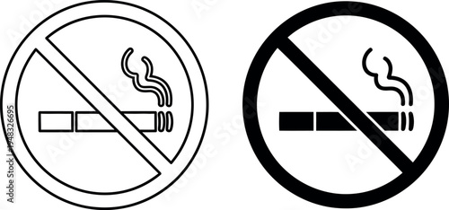 No smoking signs with line through cigarette and smoke symbols