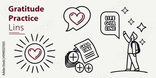 a set of illustrations representing gratitude practice Vector