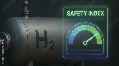 Wallpaper Mural Hydrogen tank safety index gauge risk level industrial energy storage gas cylinder green glow safety concept for clean fuel hydrogen energy storage technology and risk management Torontodigital.ca
