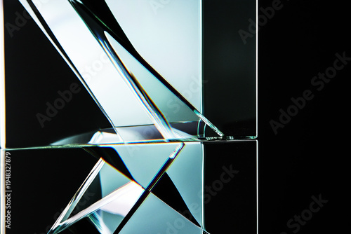 Billede på lærred Abstract close up of fractured glass with dark background and sharp reflective e