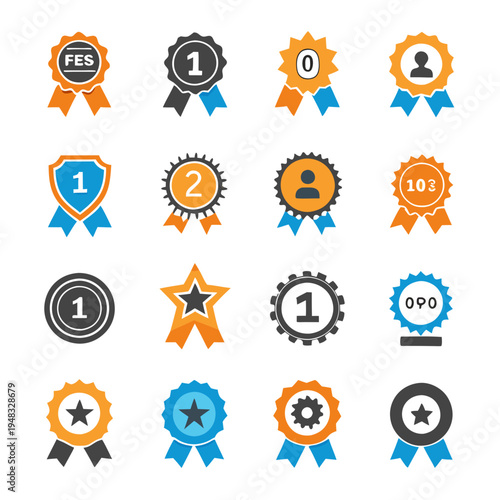Collection of conceptual badges and awards on white background