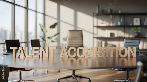 Wooden Text Displaying Talent Acquisition in a Contemporary Office Meeting Room