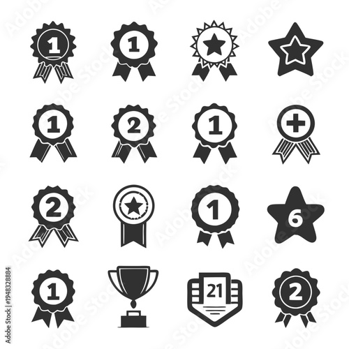 Monochrome Icon Set Showcasing Achievement and Recognition Symbols