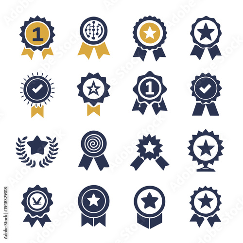 Collection of award ribbons and badge icons on white