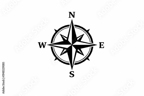 Minimalist Black Compass Rose Icon for Navigation and Directional Concepts