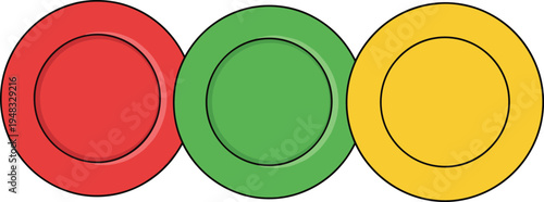 Red Green and Yellow Circle Buttons Set Simple Color Round UI Indicators Minimal Traffic Light Style Vector Illustration