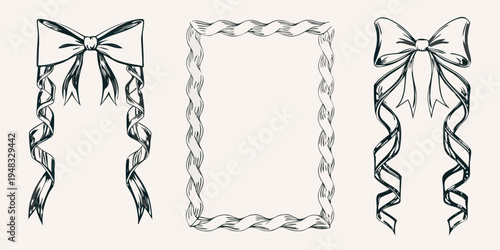 Elegant hand drawn ribbon and braid designs forming decorative frames