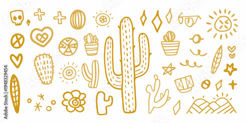 Photos Hand drawn desert doodles featuring cacti skulls and southwestern motifs