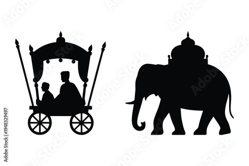 Royal elephant and carriage icons - indian cultural symbols