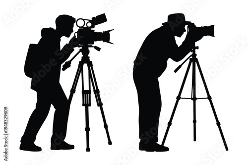 Photographer silhouette with camera and tripod