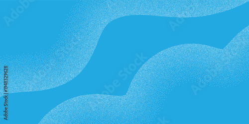 Abstract blue flowing waves background, stippled dot texture forming soft grain edges, minimalist vector design.