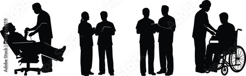 Healthcare professionals assisting patients in medical clinic, doctor consultation, dental treatment and 