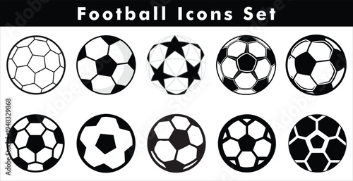 Football Soccer Ball Icons Set Different Ball Patterns Sport Game Equipment Symbols Collection