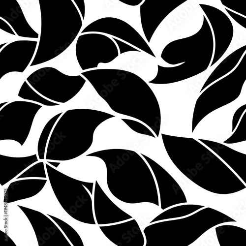 Bold black and white abstract leaf pattern silhouette