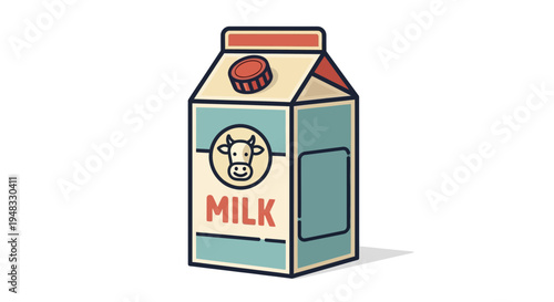 Cartoon milk carton with cow logo and cap