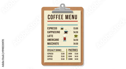 Coffee Menu on Clipboard