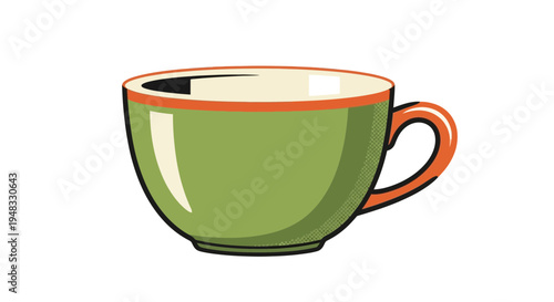 Green coffee cup with orange rim, on white background