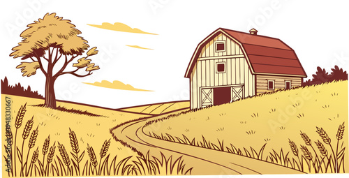 a pixelated image of a barn on a hill Vector