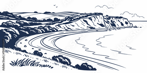 a train travels through a snowy landscape Vector