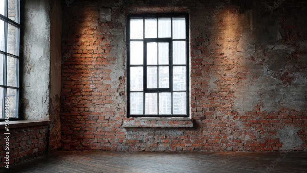 Fototapeta premium Rustic room with brick wall and windows