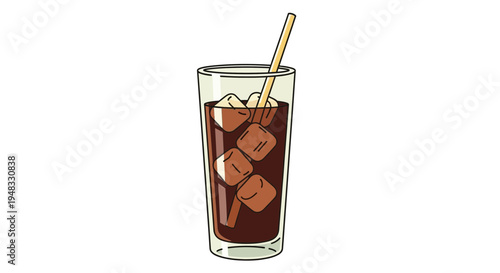 Refreshing Iced Coffee with Ice Cubes and Straw in Tall Glass