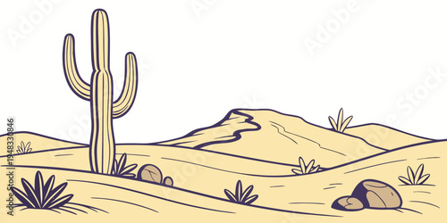 a desert landscape with a cactus and sandy dunes Vector