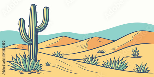 a large cactus standing alone in the desert Vector