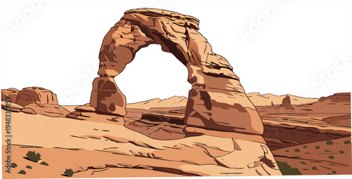 a large rock arch in the desert landscape Vector