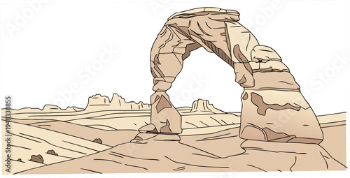 a large stone arch in the desert Vector