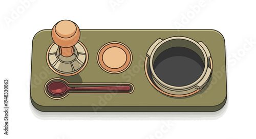 Retro Gaming Joystick with Coffee Cup and Spoon