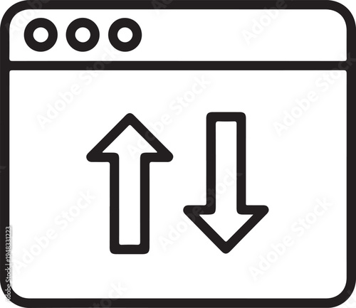 A black and white outline of a browser window displaying up and down arrows high quality
