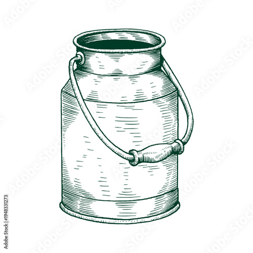 Traditional Dairy Milk Churn Vintage Engraving Illustration