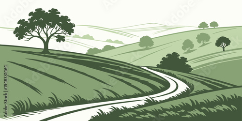 a winding road through a green countryside landscape Vector