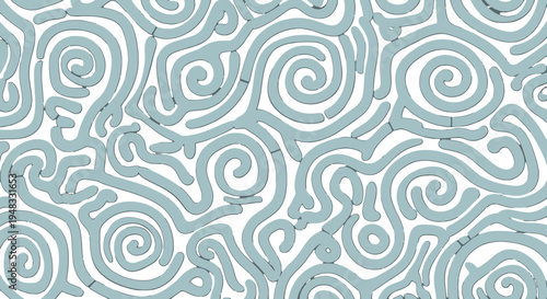 Abstract pattern of thick, light blue-green swirling lines and spirals on a white background, creating a dense, organic, and maze-like texture.