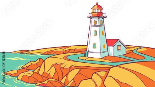 a lighthouse on a rocky coastline Vector