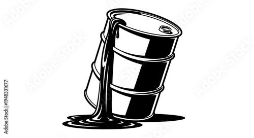 Leaking Oil Barrel - Environmental Hazard and Resource Depletion Illustration.