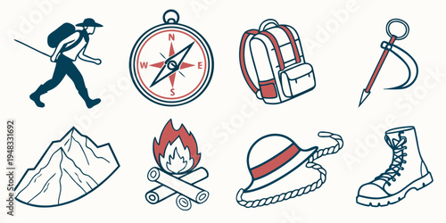 a collection of hiking and camping icons Vector