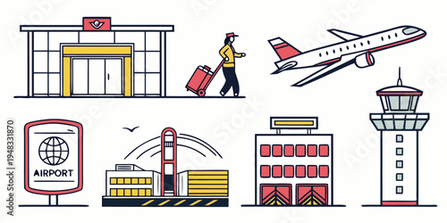airport icons with plane and travel elements Vector