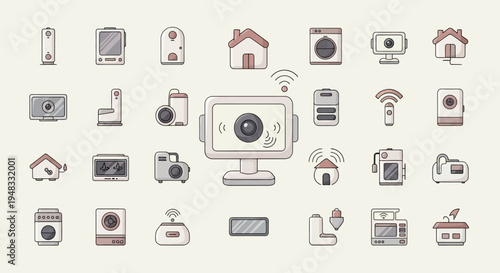 Collection of flat icons representing smart home devices