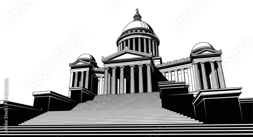 Striking Black and White Illustration of a Grand Capitol Building.