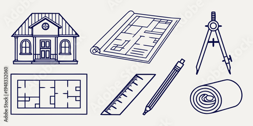 blueprint and drafting tools for architecture Vector